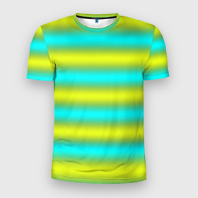 Мужская футболка 3D Slim с принтом Бирюзово желтые неоновые полосы в Екатеринбурге, 100% полиэстер с улучшенными характеристиками | приталенный силуэт, круглая горловина, широкие плечи, сужается к линии бедра | neon | striped | turquoise | yellow | бирюзовый | желтый неоновый | полосатый узор