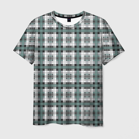Мужская футболка 3D с принтом Серо зеленый клетчатый узор шотландка , 100% полиэфир | прямой крой, круглый вырез горловины, длина до линии бедер | checkered pattern | green | grey | plaid | зеленый | клетка | серый | узор в клетку | шотландка