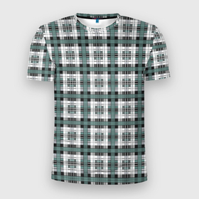 Мужская футболка 3D Slim с принтом Серо зеленый клетчатый узор шотландка в Новосибирске, 100% полиэстер с улучшенными характеристиками | приталенный силуэт, круглая горловина, широкие плечи, сужается к линии бедра | checkered pattern | green | grey | plaid | зеленый | клетка | серый | узор в клетку | шотландка