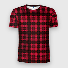 Мужская футболка 3D Slim с принтом Красно черный узор в клетку шотландка в Новосибирске, 100% полиэстер с улучшенными характеристиками | приталенный силуэт, круглая горловина, широкие плечи, сужается к линии бедра | plaid | red and black | в клетку | клетчатый узор | красный | красный и черный | шотландка