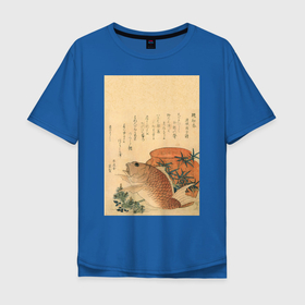 Мужская футболка хлопок Oversize с принтом Японская гравюра Карп в Курске, 100% хлопок | свободный крой, круглый ворот, “спинка” длиннее передней части | Тематика изображения на принте: вы продаёте рыбов | гравюра | рыба | рыбов | рыбофф | япония | японская графика