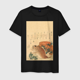Мужская футболка хлопок с принтом Японская гравюра Карп в Курске, 100% хлопок | прямой крой, круглый вырез горловины, длина до линии бедер, слегка спущенное плечо. | Тематика изображения на принте: вы продаёте рыбов | гравюра | рыба | рыбов | рыбофф | япония | японская графика