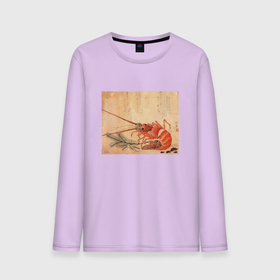 Мужской лонгслив хлопок с принтом Японская графика Креветка , 100% хлопок |  | графика | живопись | животное | креветка | креветки | море | рыбы | япония