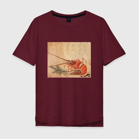 Мужская футболка хлопок Oversize с принтом Японская графика Креветка в Новосибирске, 100% хлопок | свободный крой, круглый ворот, “спинка” длиннее передней части | Тематика изображения на принте: графика | живопись | животное | креветка | креветки | море | рыбы | япония