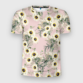 Мужская футболка 3D Slim с принтом Цветы Летние Ромашки в Новосибирске, 100% полиэстер с улучшенными характеристиками | приталенный силуэт, круглая горловина, широкие плечи, сужается к линии бедра | flowers | summer | букет | лето | природа | растение | ромашки | флора | цветы