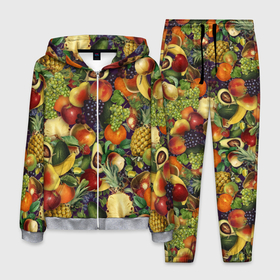 Мужской костюм 3D с принтом Вкусные Летние Фрукты , 100% полиэстер | Манжеты и пояс оформлены тканевой резинкой, двухслойный капюшон со шнурком для регулировки, карманы спереди | bananas | fruits | garnet | pineapples | summer | ананасы | бананы | виноград | вишня | гранат | груши | киви | клубника | лето | сливы | фрукты | яблоки