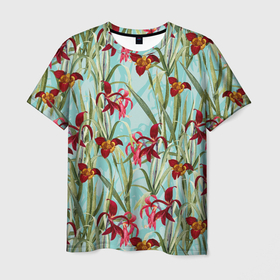Мужская футболка 3D с принтом Цветы Красные Тигридии , 100% полиэфир | прямой крой, круглый вырез горловины, длина до линии бедер | flowers | summer | букет | красный | лето | природа | растение | тигридии | флора | цветы