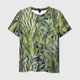 Мужская футболка 3D с принтом Экзотические Летние Цветы и Листва в Тюмени, 100% полиэфир | прямой крой, круглый вырез горловины, длина до линии бедер | flowers | summer | букет | лето | листва | природа | растение | флора | цветы