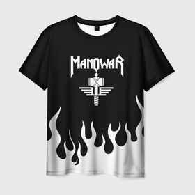 Мужская футболка 3D с принтом MANOWAR арт огонь , 100% полиэфир | прямой крой, круглый вырез горловины, длина до линии бедер | Тематика изображения на принте: heavy | heavy metal | kings of metal | live | manowar | manowar musical group | metal | music tv genre | power metal