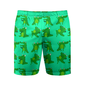 Мужские шорты спортивные с принтом FUNNY CROCODILES в Белгороде,  |  | аллигатор | дикая природа | животное | забавный | зеленый | крокодил | милый | счастливый