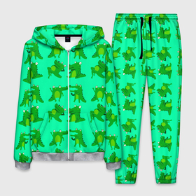 Мужской костюм 3D с принтом FUNNY CROCODILES в Екатеринбурге, 100% полиэстер | Манжеты и пояс оформлены тканевой резинкой, двухслойный капюшон со шнурком для регулировки, карманы спереди | аллигатор | дикая природа | животное | забавный | зеленый | крокодил | милый | счастливый