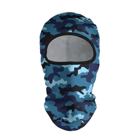 Балаклава 3D с принтом Камуфляж Тёмно Синий | Camouflage Dark Blue в Белгороде, 100% полиэстер, ткань с особыми свойствами — Activecool | плотность 150–180 г/м2; хорошо тянется, но при этом сохраняет форму. Закрывает шею, вокруг отверстия для глаз кайма. Единый размер | blue | camo | camouflage | dark | камуфляж | синий | тёмный
