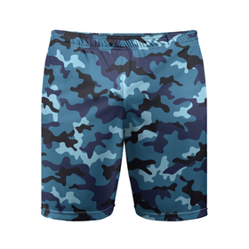 Мужские шорты спортивные с принтом Камуфляж Тёмно Синий | Camouflage Dark Blue в Тюмени,  |  | blue | camo | camouflage | dark | камуфляж | синий | тёмный
