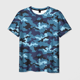 Мужская футболка 3D с принтом Камуфляж Тёмно Синий | Camouflage Dark Blue в Тюмени, 100% полиэфир | прямой крой, круглый вырез горловины, длина до линии бедер | Тематика изображения на принте: blue | camo | camouflage | dark | камуфляж | синий | тёмный