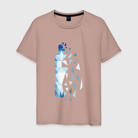 Мужская футболка хлопок с принтом Bottle water в Тюмени, 100% хлопок | прямой крой, круглый вырез горловины, длина до линии бедер, слегка спущенное плечо. | bottle | геометрический | пластик | полигональный | распад | треугольники