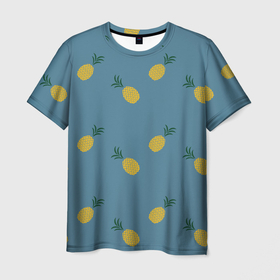 Мужская футболка 3D с принтом Pineapplы в Новосибирске, 100% полиэфир | прямой крой, круглый вырез горловины, длина до линии бедер | ананасик | ананасовый | ананасы | лето | паттерн | тропический