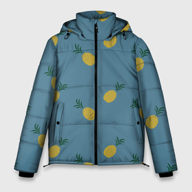 Мужская зимняя куртка 3D с принтом Pineapplы в Санкт-Петербурге, верх — 100% полиэстер; подкладка — 100% полиэстер; утеплитель — 100% полиэстер | длина ниже бедра, свободный силуэт Оверсайз. Есть воротник-стойка, отстегивающийся капюшон и ветрозащитная планка. 

Боковые карманы с листочкой на кнопках и внутренний карман на молнии. | ананасик | ананасовый | ананасы | лето | паттерн | тропический