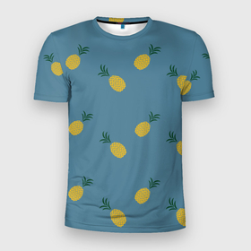 Мужская футболка 3D Slim с принтом Pineapplы в Новосибирске, 100% полиэстер с улучшенными характеристиками | приталенный силуэт, круглая горловина, широкие плечи, сужается к линии бедра | ананасик | ананасовый | ананасы | лето | паттерн | тропический