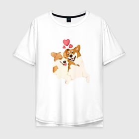 Мужская футболка хлопок Oversize с принтом Счастливые псы в Екатеринбурге, 100% хлопок | свободный крой, круглый ворот, “спинка” длиннее передней части | love | для него | для нее | милое | нежное | обнимашки | пушистики