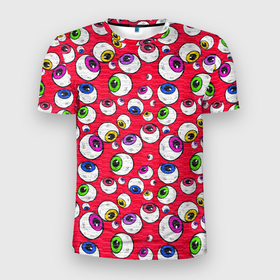 Мужская футболка 3D Slim с принтом Psy eyes в Петрозаводске, 100% полиэстер с улучшенными характеристиками | приталенный силуэт, круглая горловина, широкие плечи, сужается к линии бедра | eyes | psy | psy eyes | глаза | кислотная | пси