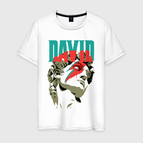 Мужская футболка хлопок с принтом Давид Bowie в Тюмени, 100% хлопок | прямой крой, круглый вырез горловины, длина до линии бедер, слегка спущенное плечо. | bowie | david | david bowie | бюст | давид | давида | музыка | рок | рок группа | рок кот | роккот | статуя