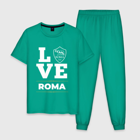 Мужская пижама хлопок с принтом Roma Love Classic в городе Новоалтайск, 100% хлопок | брюки и футболка прямого кроя, без карманов, на брюках мягкая резинка на поясе и по низу штанин
 | club | football | logo | love | roma | клуб | лого | мяч | рома | символ | спорт | футбол | футболист | футболисты | футбольный