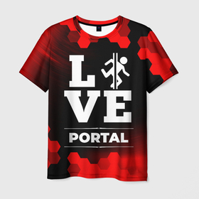 Мужская футболка 3D с принтом Portal Love Классика в Кировске, 100% полиэфир | прямой крой, круглый вырез горловины, длина до линии бедер | Тематика изображения на принте: logo | love | portal | игра | игры | лого | логотип | портал | символ | соты
