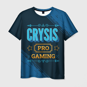 Мужская футболка 3D с принтом Игра Crysis: PRO Gaming в Кировске, 100% полиэфир | прямой крой, круглый вырез горловины, длина до линии бедер | crysis | logo | pro | игра | игры | крайзис | краска | кризис | лого | логотип | символ