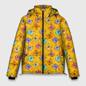 Мужская зимняя куртка 3D с принтом Цветные котики и лапки в Екатеринбурге, верх — 100% полиэстер; подкладка — 100% полиэстер; утеплитель — 100% полиэстер | длина ниже бедра, свободный силуэт Оверсайз. Есть воротник-стойка, отстегивающийся капюшон и ветрозащитная планка. 

Боковые карманы с листочкой на кнопках и внутренний карман на молнии. | cat | cats | киски | кот | котики | коты