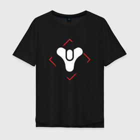 Мужская футболка хлопок Oversize с принтом Символ Destiny в красном ромбе , 100% хлопок | свободный крой, круглый ворот, “спинка” длиннее передней части | destiny | logo | дестини | игра | игры | лого | логотип | ромб | символ