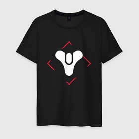 Мужская футболка хлопок с принтом Символ Destiny в красном ромбе в Петрозаводске, 100% хлопок | прямой крой, круглый вырез горловины, длина до линии бедер, слегка спущенное плечо. | destiny | logo | дестини | игра | игры | лого | логотип | ромб | символ