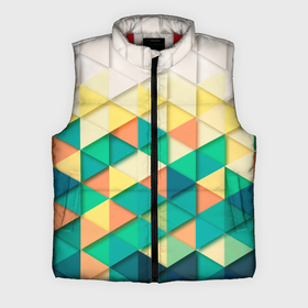 Мужской жилет утепленный 3D с принтом Цветные объемные треугольники в Петрозаводске,  |  | геометрия | объемные | полигональный | полигоны | треугольники | цвета | цветные