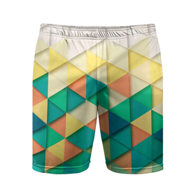 Мужские шорты спортивные с принтом Цветные объемные треугольники в Петрозаводске,  |  | геометрия | объемные | полигональный | полигоны | треугольники | цвета | цветные