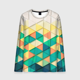 Мужской лонгслив 3D с принтом Цветные объемные треугольники в Курске, 100% полиэстер | длинные рукава, круглый вырез горловины, полуприлегающий силуэт | геометрия | объемные | полигональный | полигоны | треугольники | цвета | цветные