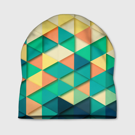 Шапка 3D с принтом Цветные объемные треугольники в Петрозаводске, 100% полиэстер | универсальный размер, печать по всей поверхности изделия | геометрия | объемные | полигональный | полигоны | треугольники | цвета | цветные