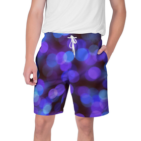 Мужские шорты 3D с принтом Фиолетовые блики (боке) в Санкт-Петербурге,  полиэстер 100% | прямой крой, два кармана без застежек по бокам. Мягкая трикотажная резинка на поясе, внутри которой широкие завязки. Длина чуть выше колен | блики | боке | круги | размытие | фиолетовые