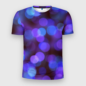 Мужская футболка 3D Slim с принтом Фиолетовые блики (боке) в Петрозаводске, 100% полиэстер с улучшенными характеристиками | приталенный силуэт, круглая горловина, широкие плечи, сужается к линии бедра | блики | боке | круги | размытие | фиолетовые