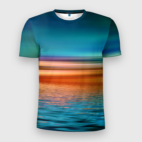 Мужская футболка 3D Slim с принтом Море с размытым фоном в Петрозаводске, 100% полиэстер с улучшенными характеристиками | приталенный силуэт, круглая горловина, широкие плечи, сужается к линии бедра | вода | красота | море | океан | размытый | фон