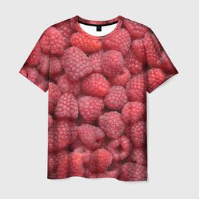 Мужская футболка 3D с принтом Малина   ягоды в Новосибирске, 100% полиэфир | прямой крой, круглый вырез горловины, длина до линии бедер | еда | лесные ягоды | малина | малина текстура | малиновые | малиновый | фрукты и ягоды | ягода | ягода малина | ягоды