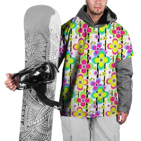 Накидка на куртку 3D с принтом Цветочный ретро узор в неоновых тонах в Курске, 100% полиэстер |  | flowers | multicolored | neon | strip | неоновый узор | ретро | цветочный паттерн | цветы