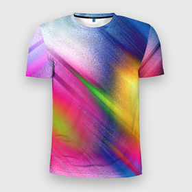 Мужская футболка 3D Slim с принтом Абстрактный разноцветный текстурированный фон в Курске, 100% полиэстер с улучшенными характеристиками | приталенный силуэт, круглая горловина, широкие плечи, сужается к линии бедра | abstract | multicolored | space | абстрактная картина | космос | красочный | полосы
