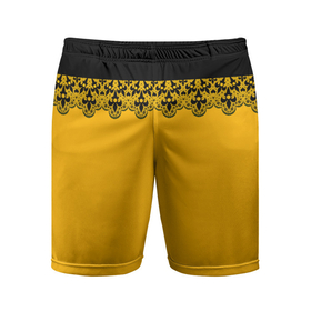 Мужские шорты спортивные с принтом Черное кружево на желтом фоне в Новосибирске,  |  | black lace | lace | желтый | кружева | черное кружево | черный и желтый
