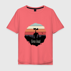 Мужская футболка хлопок Oversize с принтом Сиреноголовый в ночной тайге в Белгороде, 100% хлопок | свободный крой, круглый ворот, “спинка” длиннее передней части | cbhtyf | cbhtyjujkjdsq | siren | siren head | sirenhead | сирена | сиреноголовый