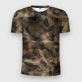 Мужская футболка 3D Slim с принтом Камуфляж с потёртостями   Буря в пустыне , 100% полиэстер с улучшенными характеристиками | приталенный силуэт, круглая горловина, широкие плечи, сужается к линии бедра | Тематика изображения на принте: camo | camouflage | армейская форма | военная форма | камуфляж | охота