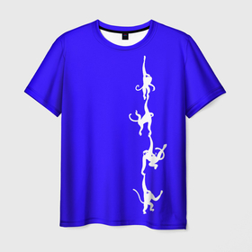 Мужская футболка 3D с принтом Белые обезьяны в Санкт-Петербурге, 100% полиэфир | прямой крой, круглый вырез горловины, длина до линии бедер | белая обезьяна | год обезьяны | животное | животные | китайский гороскоп | обезьяна | обезьяны | символ года | синий | фиолетовый | цвет электрик | электрик