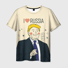 Мужская футболка 3D с принтом Дональд Трамп   Я люблю Россию в Тюмени, 100% полиэфир | прямой крой, круглый вырез горловины, длина до линии бедер | donald trump | америка | дональд | дональд трамп | россия | сша | трамп