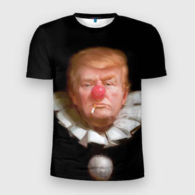 Мужская футболка 3D Slim с принтом Дональд Трамп клоун в Екатеринбурге, 100% полиэстер с улучшенными характеристиками | приталенный силуэт, круглая горловина, широкие плечи, сужается к линии бедра | Тематика изображения на принте: america | donald trump | америка | дональд | дональд трамп | сша | трамп