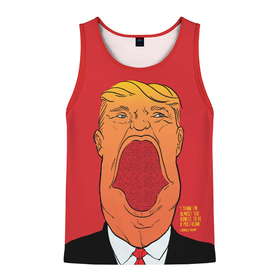 Мужская майка 3D с принтом Дональд Трамп на красном фоне в Белгороде, 100% полиэстер | круглая горловина, приталенный силуэт, длина до линии бедра. Пройма и горловина окантованы тонкой бейкой | america | donald trump | америка | дональд | дональд трамп | сша | трамп