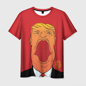 Мужская футболка 3D с принтом Дональд Трамп на красном фоне в Тюмени, 100% полиэфир | прямой крой, круглый вырез горловины, длина до линии бедер | america | donald trump | америка | дональд | дональд трамп | сша | трамп