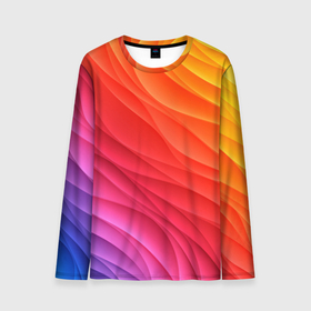 Мужской лонгслив 3D с принтом Разноцветные цифровые волны в Тюмени, 100% полиэстер | длинные рукава, круглый вырез горловины, полуприлегающий силуэт | Тематика изображения на принте: абстракция | волна | волны | краски | разноцветные | цвета | цифровые